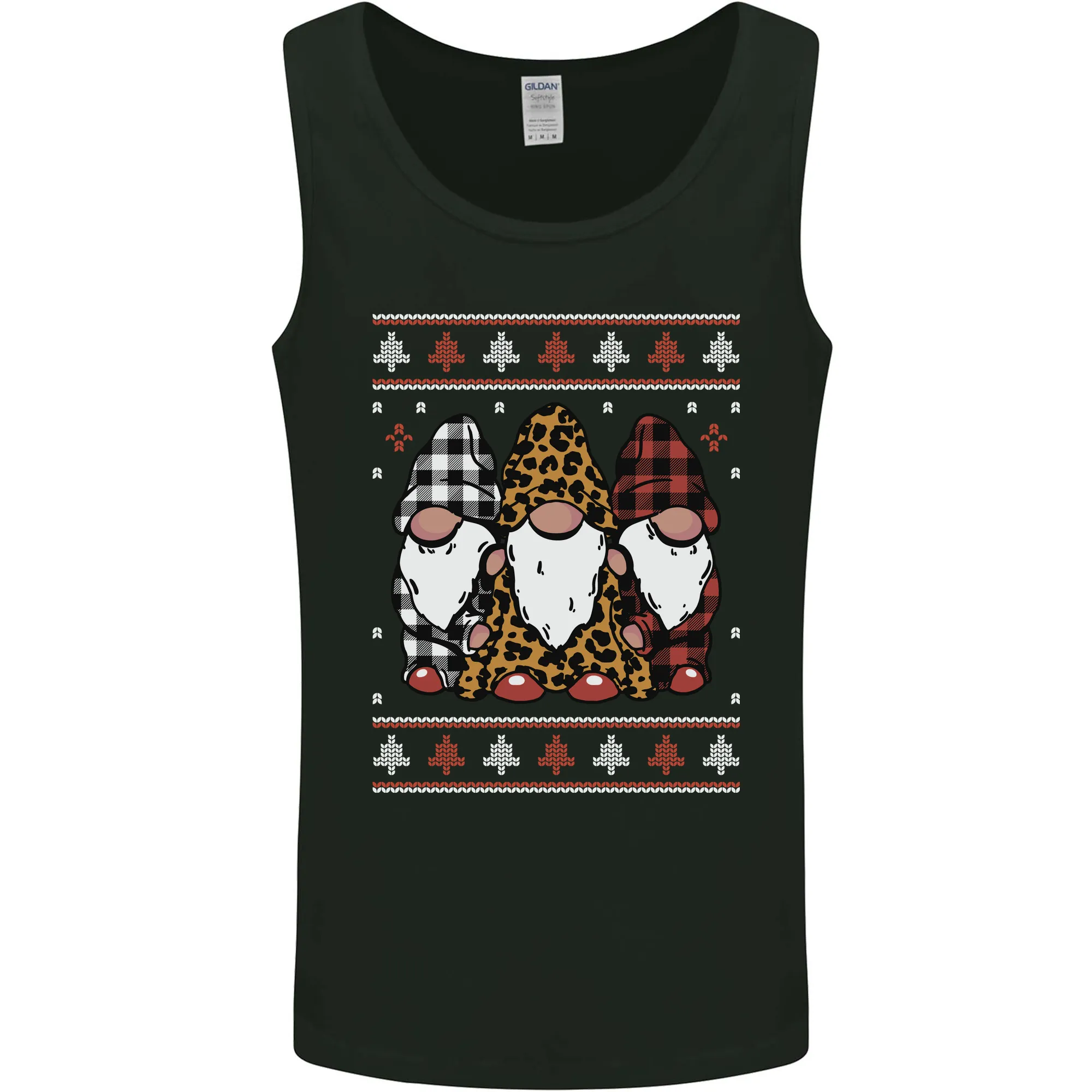 3 Christmas Gnomes Wearing Pajamas Xmas Mens Vest Tank Top
