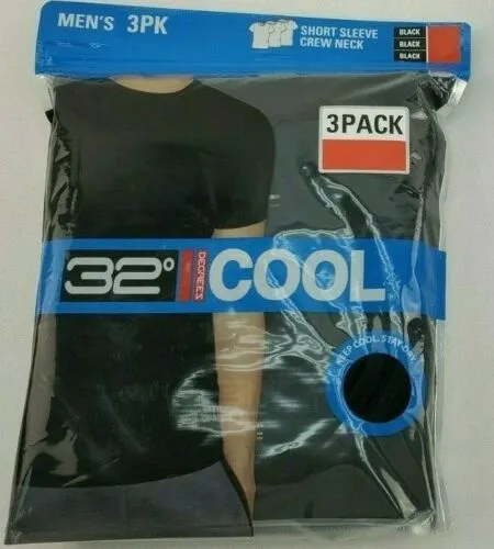 32 DEGREES Cool Men's 3PK Short Sleeve Crew Neck Shirts Black