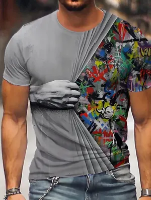3D Graphic Printed Short Sleeve Shirts Hand