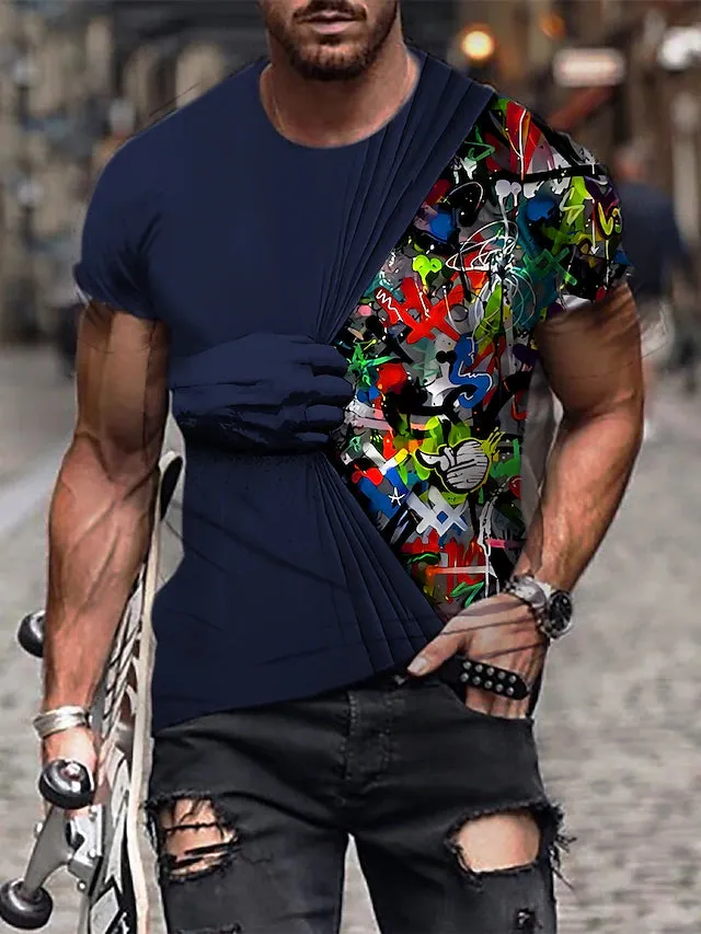 3D Graphic Printed Short Sleeve Shirts Hand