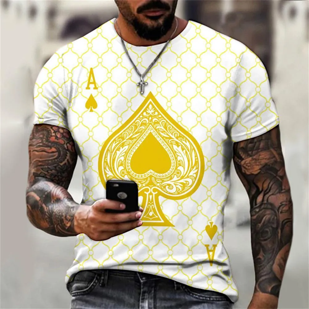 3D Graphic Printed Short Sleeve Shirts Poker Card