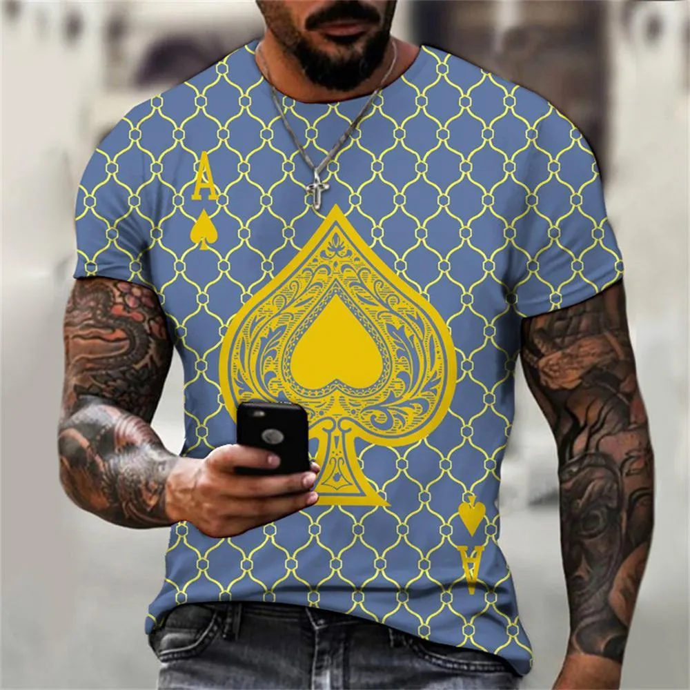 3D Graphic Printed Short Sleeve Shirts Poker Card