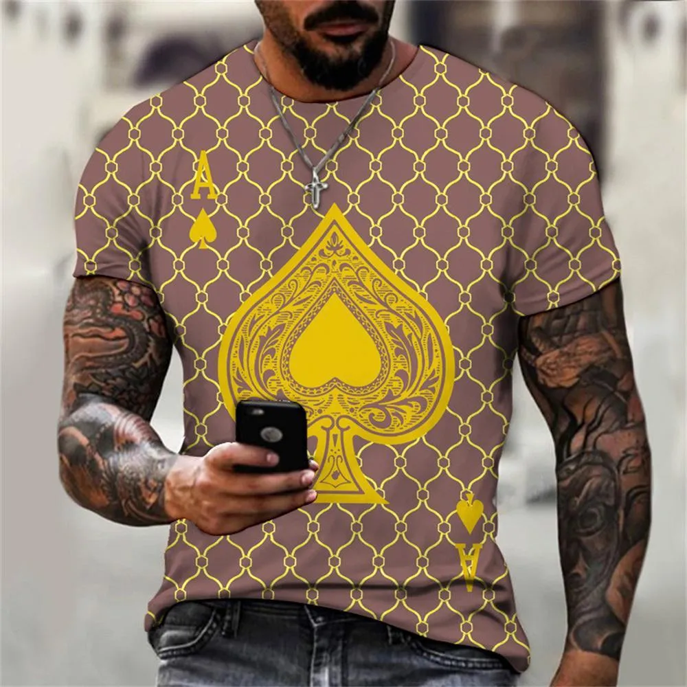3D Graphic Printed Short Sleeve Shirts Poker Card