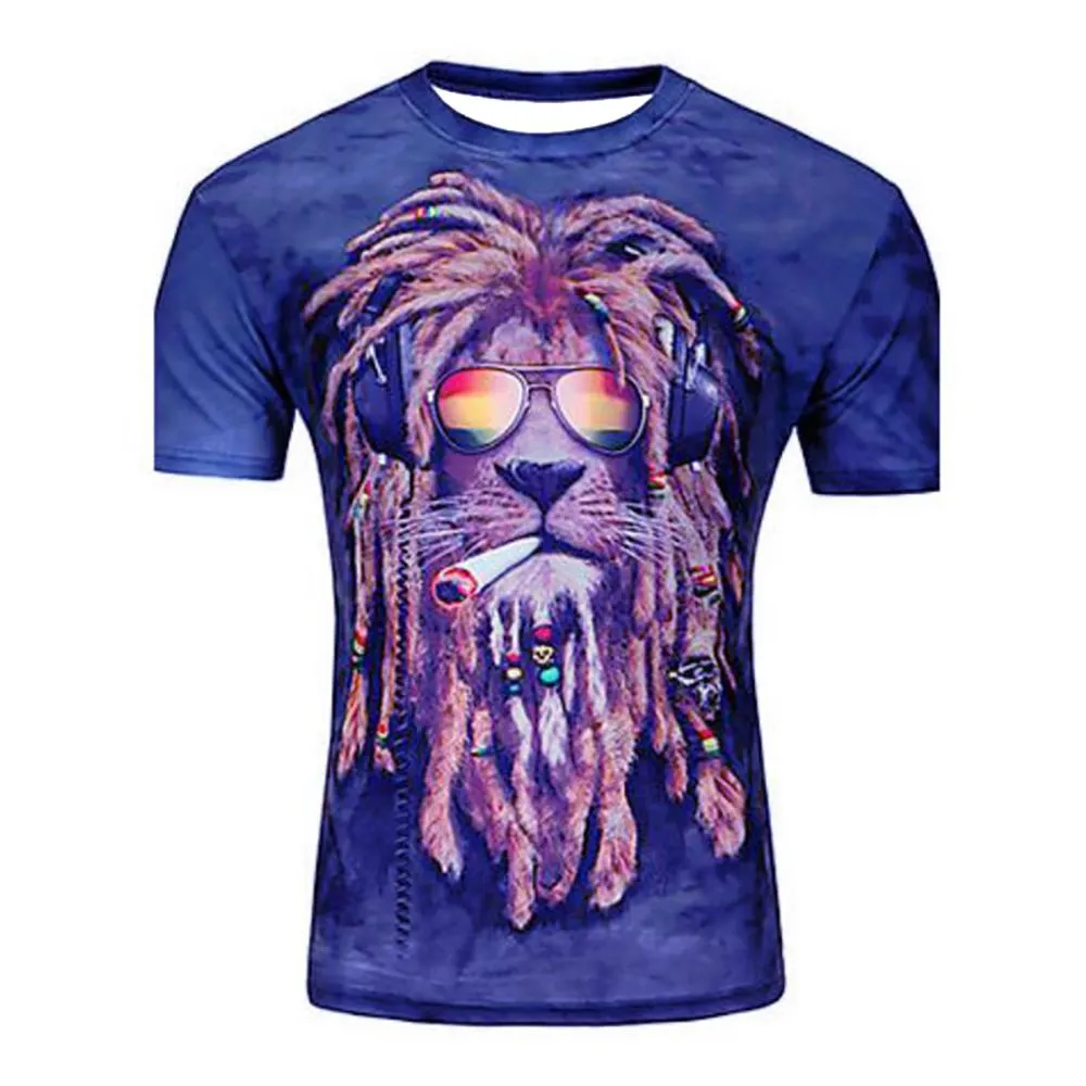 3D Graphic Printed Short Sleeve Shirts Smoke Lion