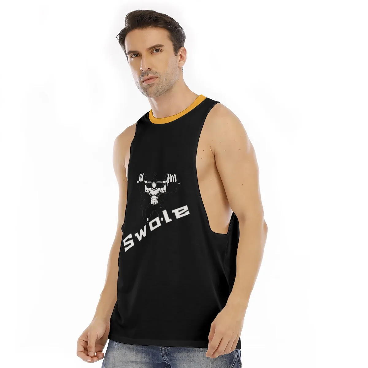 All-Over Print Men's O-neck Long Tank Top blk weightlifting theme