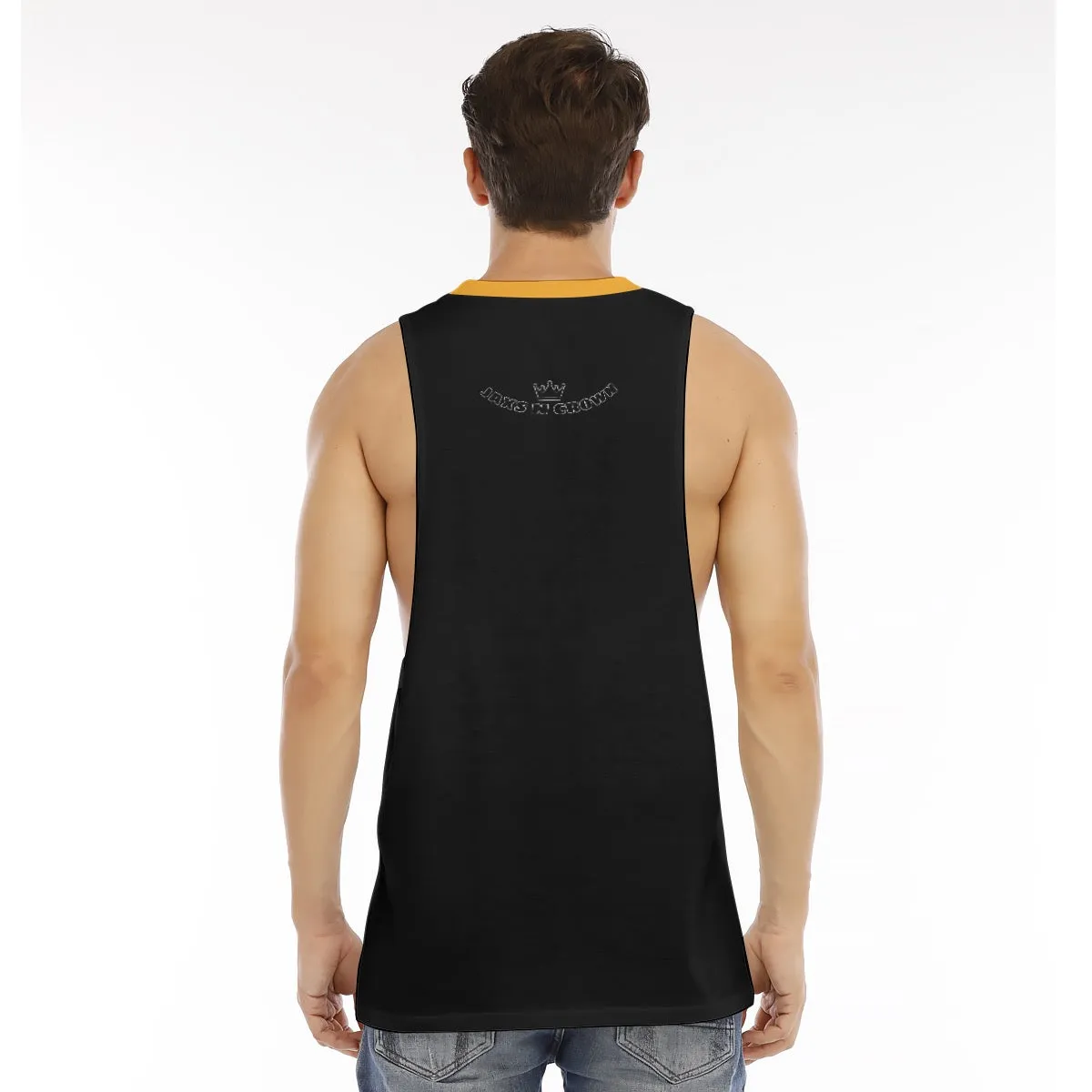 All-Over Print Men's O-neck Long Tank Top blk weightlifting theme
