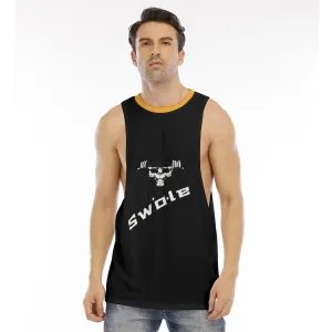 All-Over Print Men's O-neck Long Tank Top blk weightlifting theme