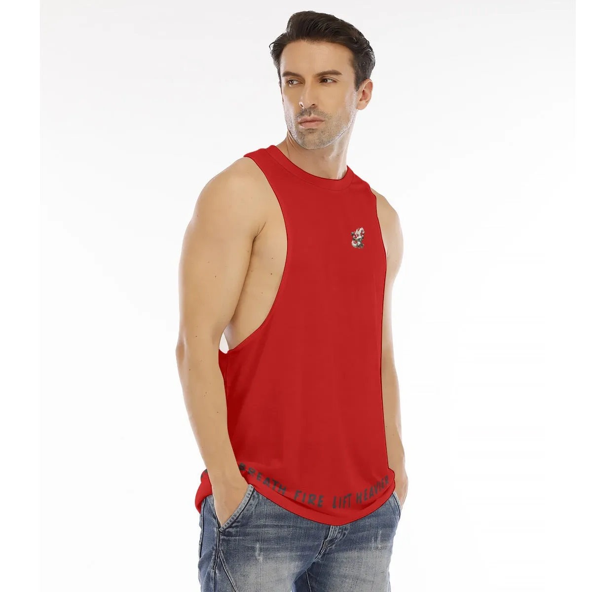 All-Over Print Men's O-neck Long Tank Top breath fire lift heavier
