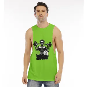 All-Over Print Men's O-neck Long Tank Top green weightlifting theme