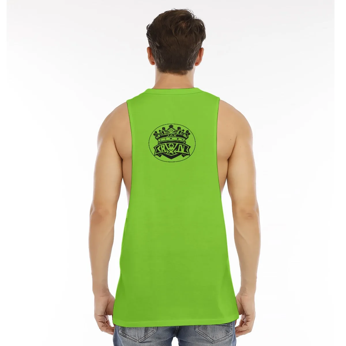 All-Over Print Men's O-neck Long Tank Top green weightlifting theme