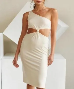 Anya Creme Cutout Bodycon Midi Dress