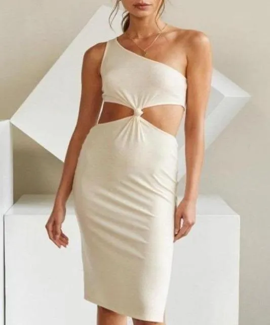 Anya Creme Cutout Bodycon Midi Dress