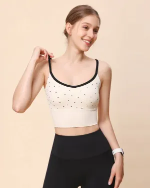 Beige V Neck Yoga Camis - Light Support