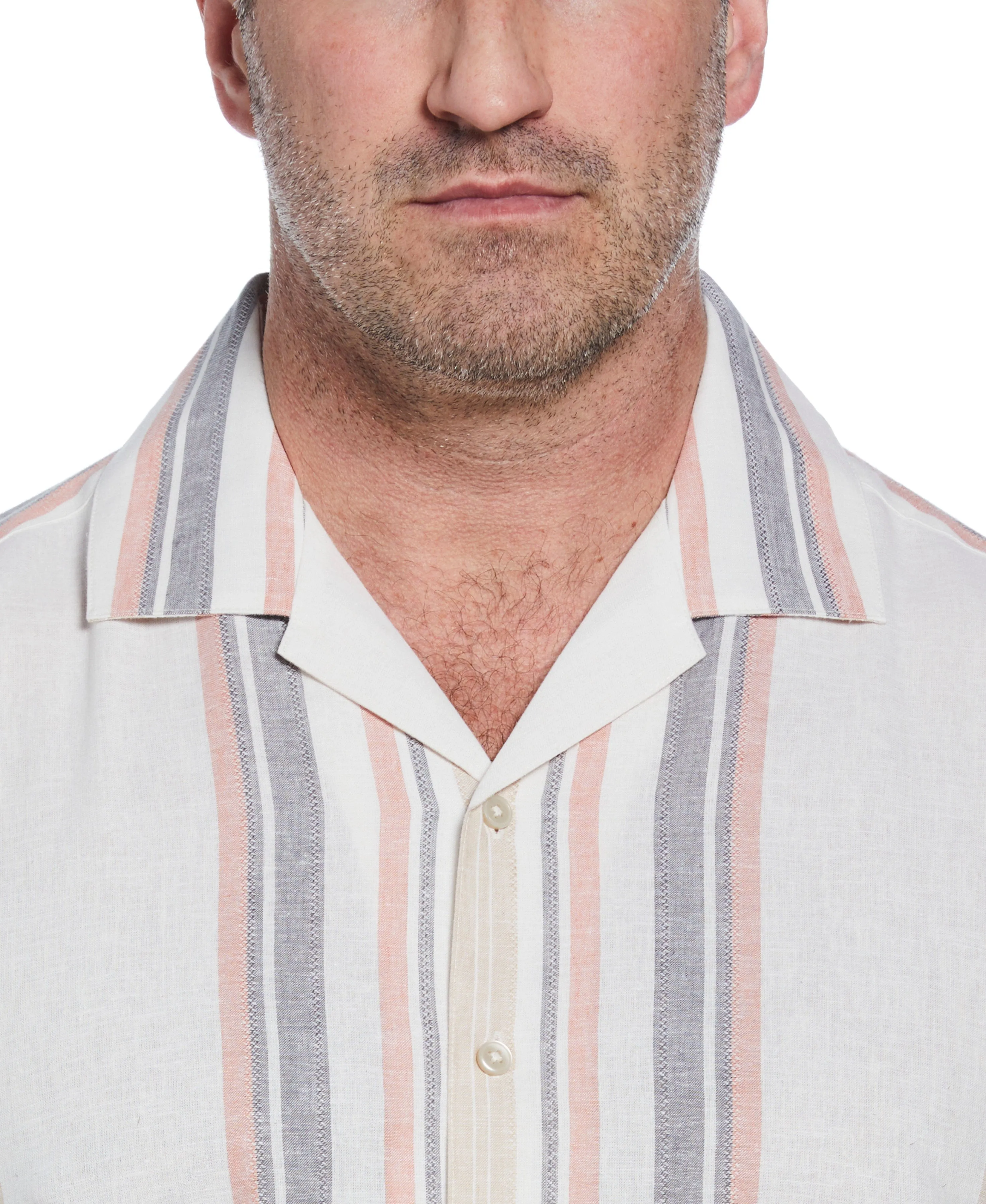 Big & Tall Linen Blend Striped Panel Shirt