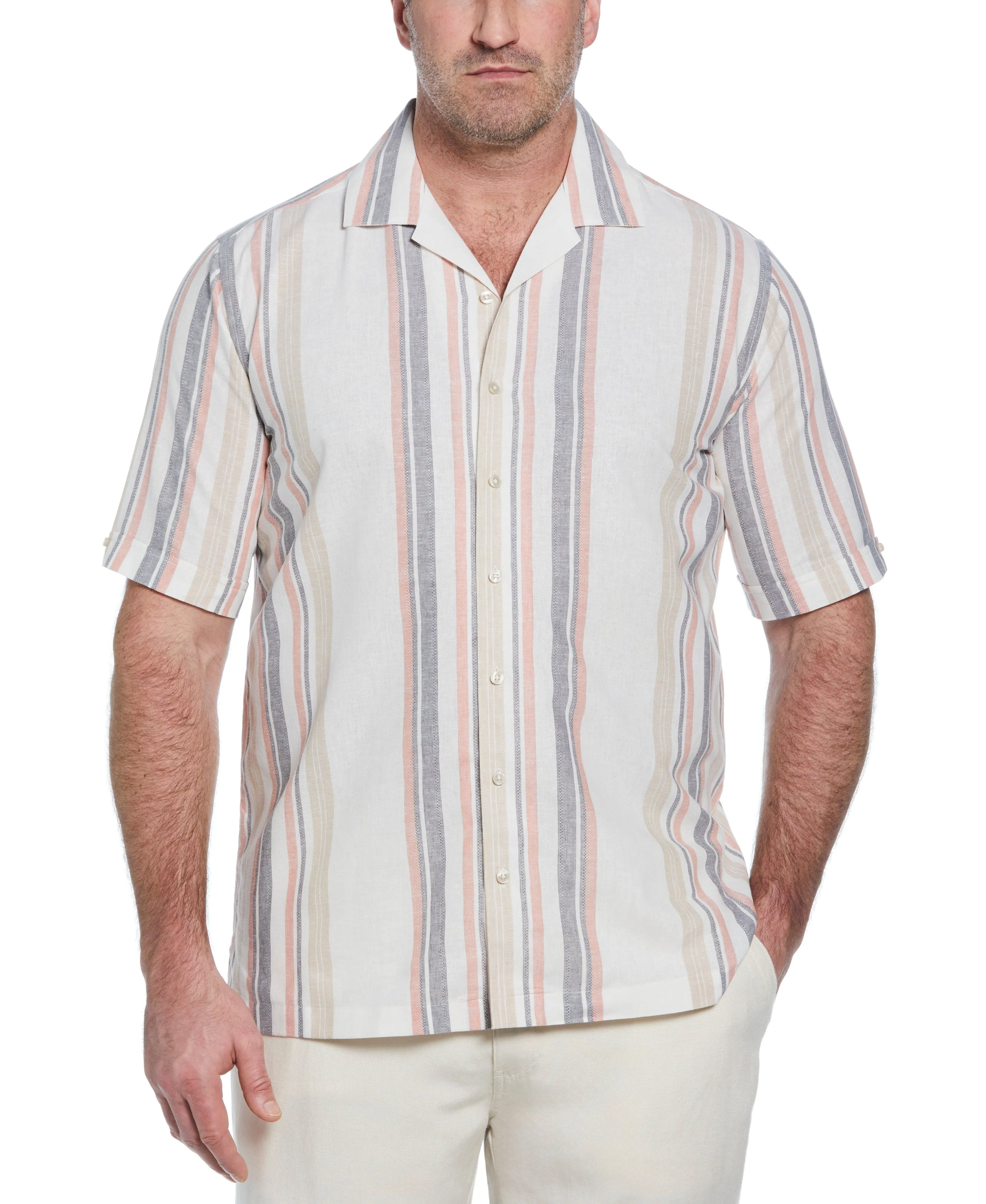 Big & Tall Linen Blend Striped Panel Shirt