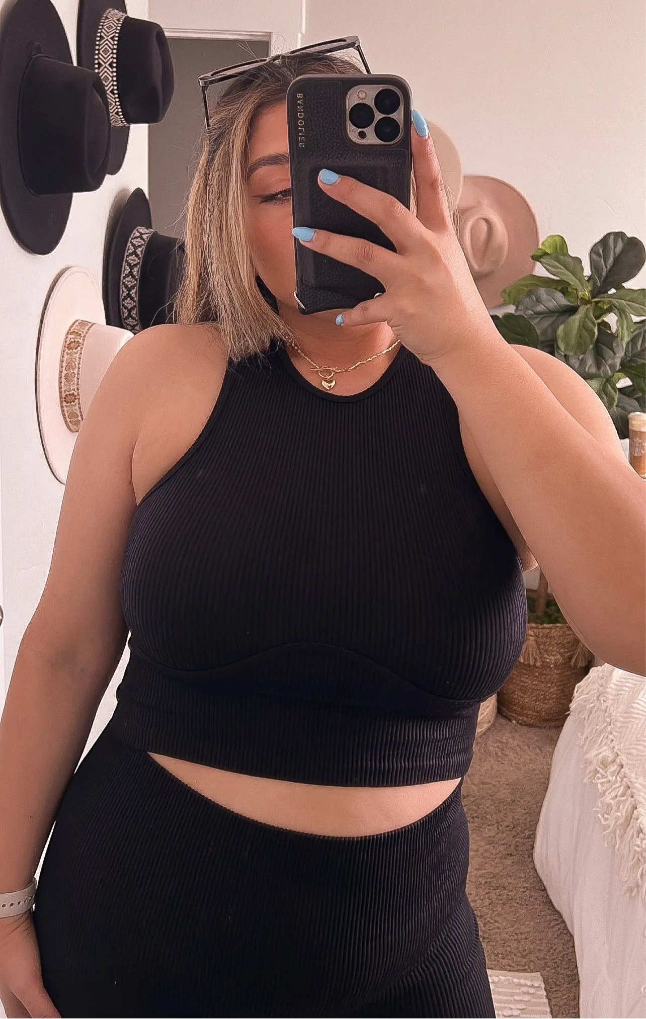 chasing dreams ribbed halter tank - BLACK