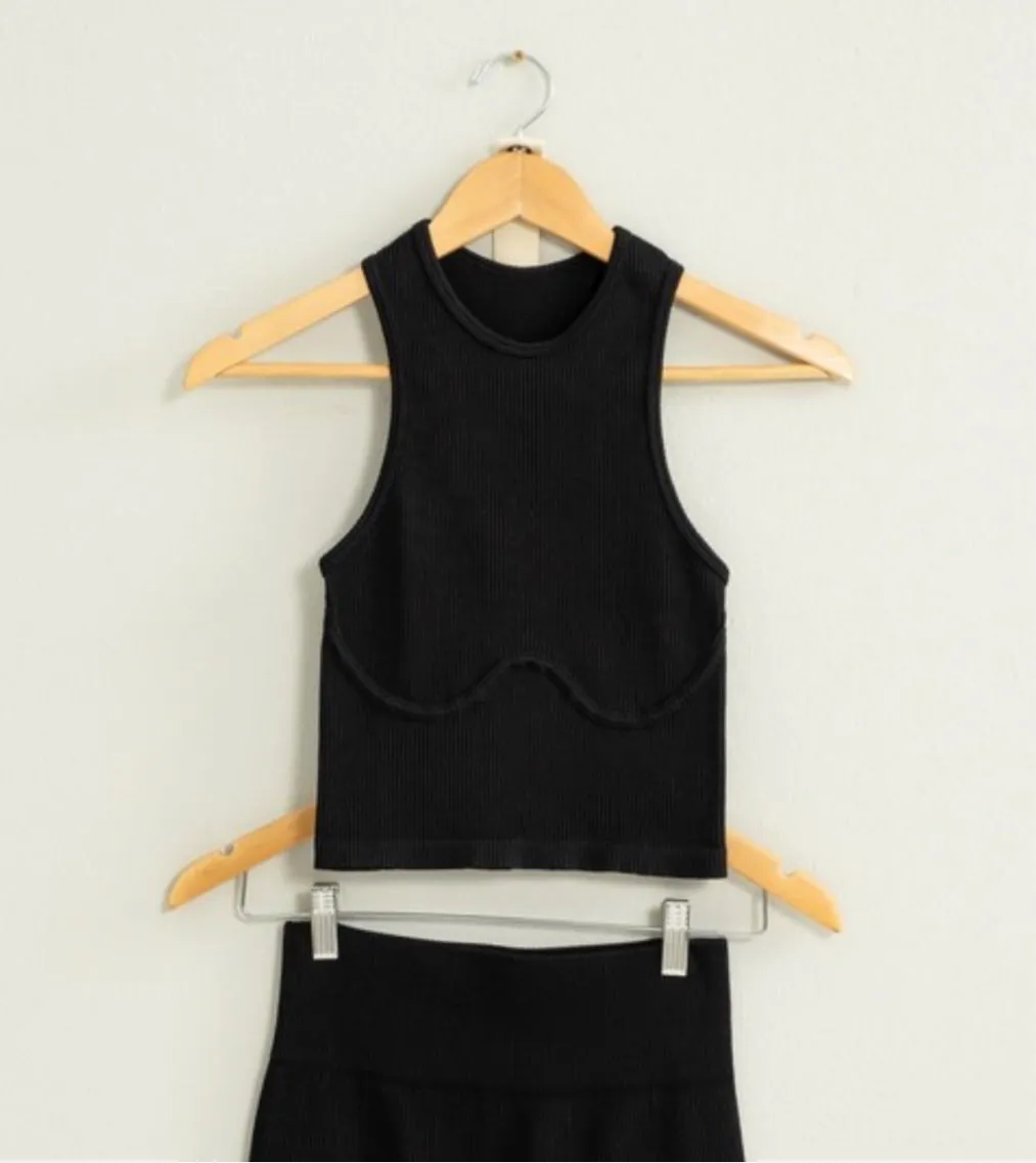 chasing dreams ribbed halter tank - BLACK
