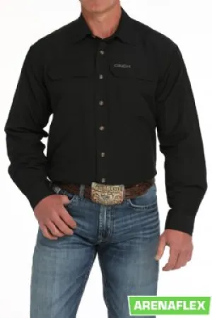 Cinch Men's Long Sleeve Ripstop Solid Button-Down Western Shirt - Black