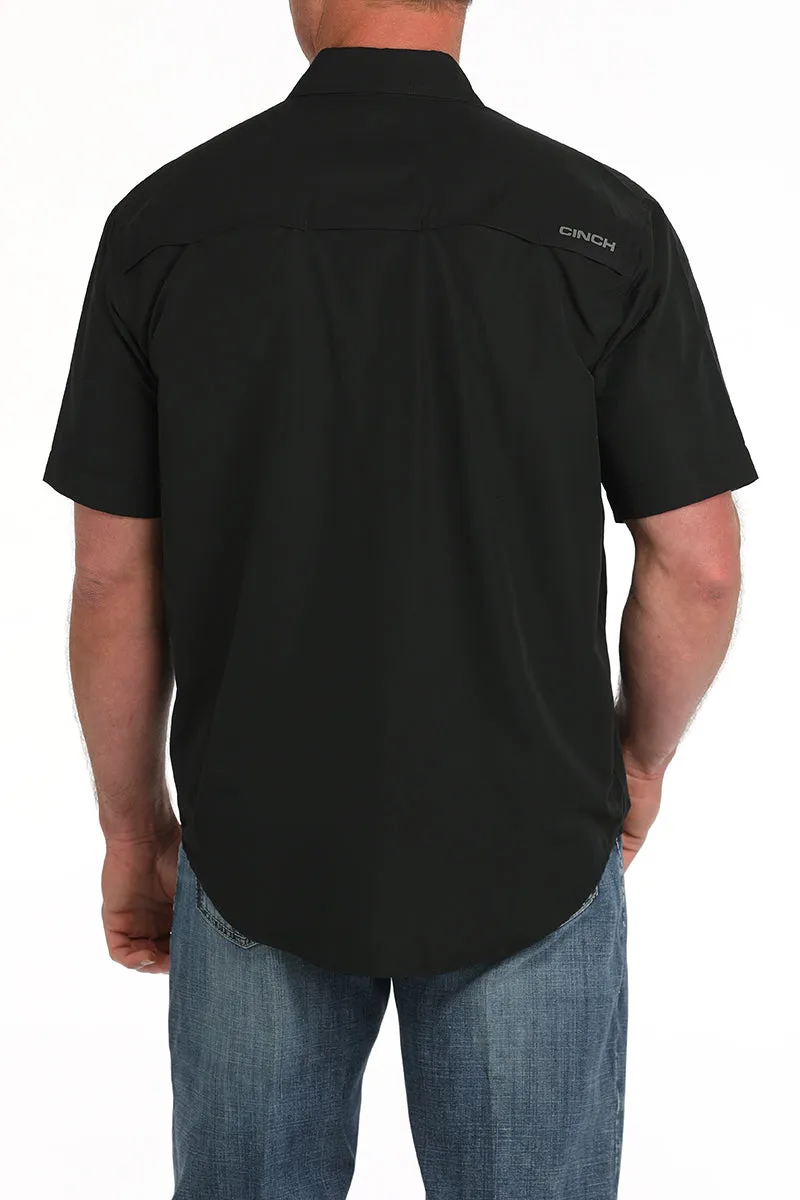Cinch Men's Short Sleeve Ripstop Solid Button-Down Western Shirt - Black