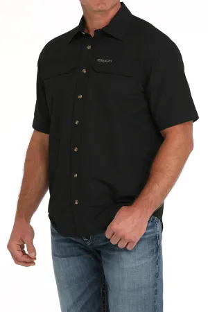 Cinch Men's Short Sleeve Ripstop Solid Button-Down Western Shirt - Black