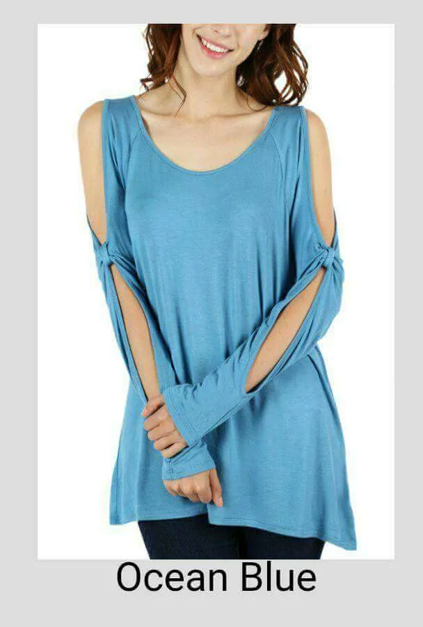 Cut Out Long Sleeved Top - tops