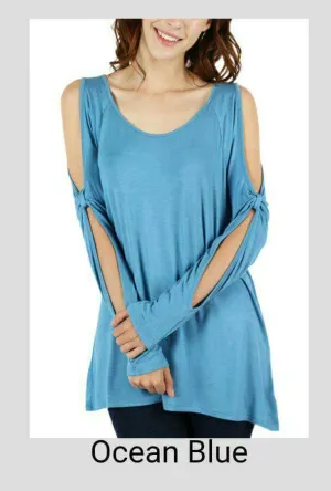 Cut Out Long Sleeved Top - tops