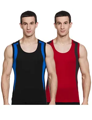 Dixcy Scott Men's Innerwear Regulart Fit Solid Vest (Pack of 2) (K1-PR47697_Black & Red_M)