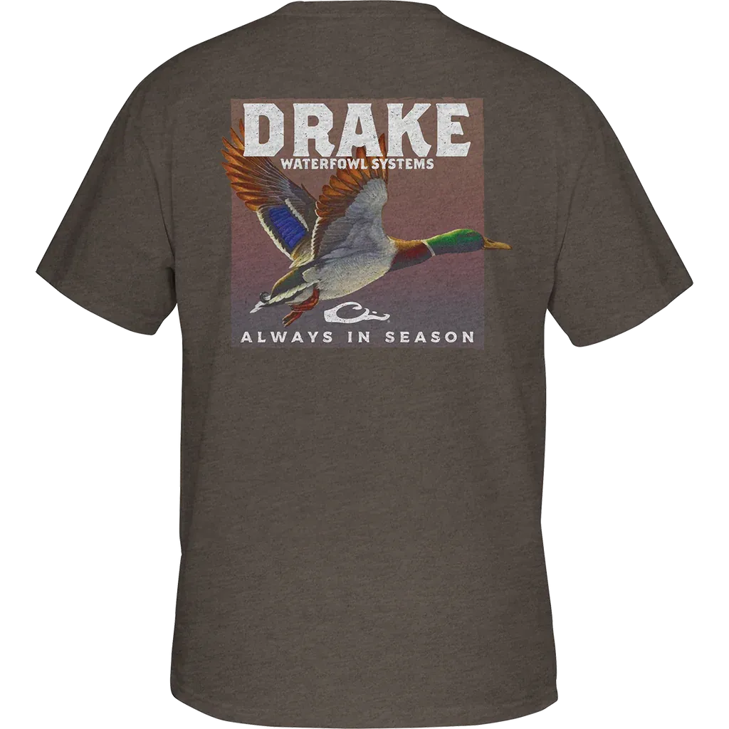 DRAKE MALLARD IN FLIGHT T-SHIRT - CHOCOLATE CHIP