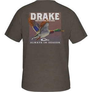 DRAKE MALLARD IN FLIGHT T-SHIRT - CHOCOLATE CHIP