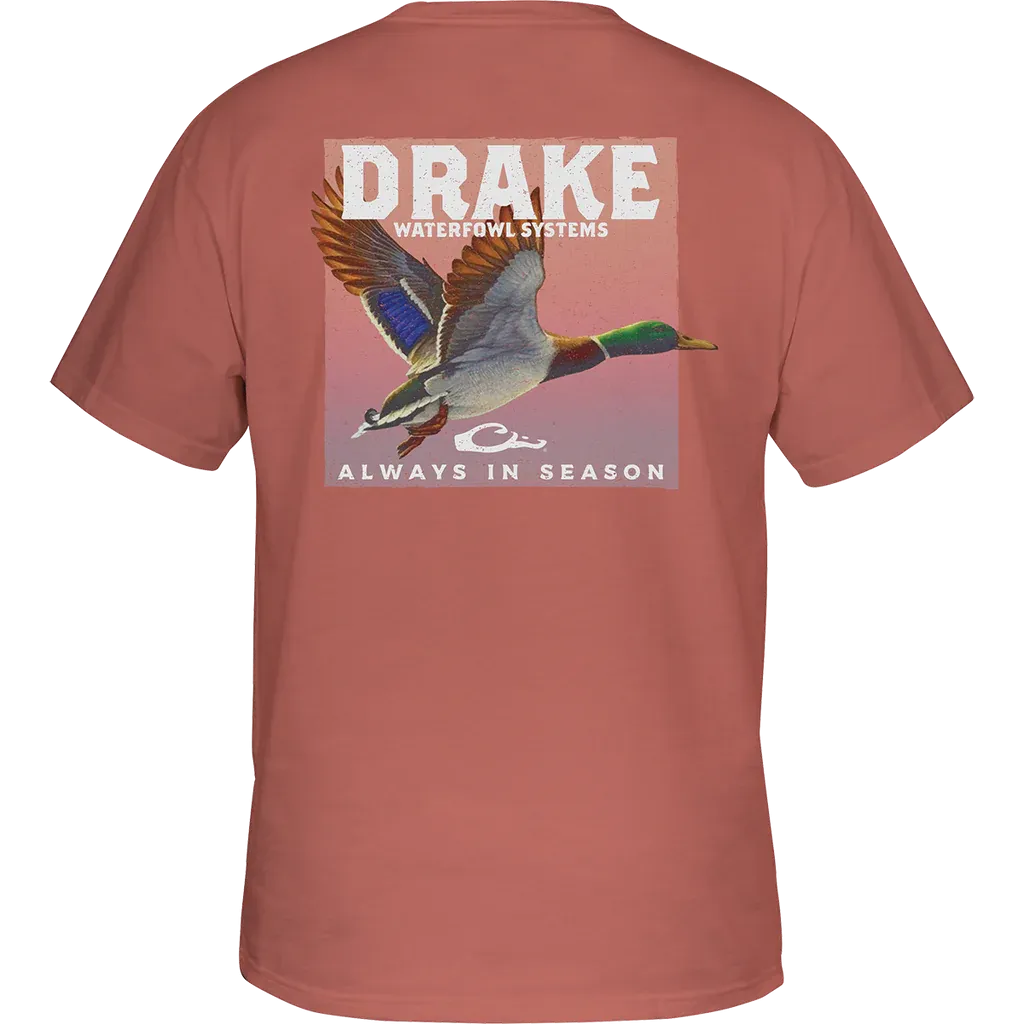 DRAKE MALLARD IN FLIGHT T-SHIRT - CORAL CLOUD