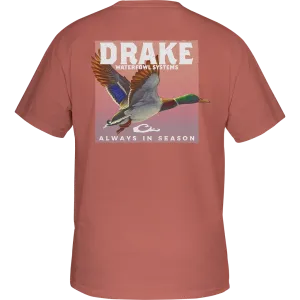 DRAKE MALLARD IN FLIGHT T-SHIRT - CORAL CLOUD