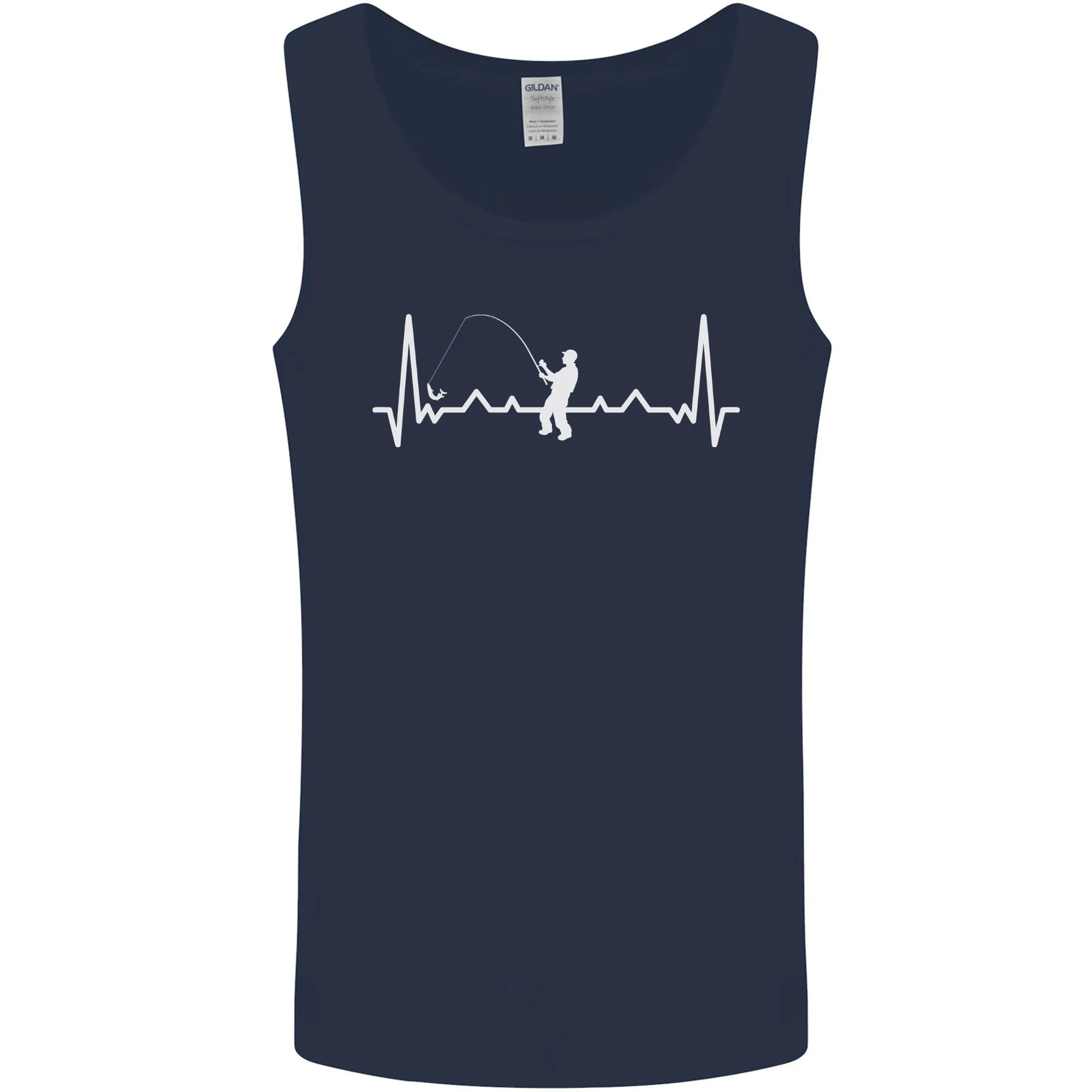 Fishing Pulse ECG Fisherman Heart Beat Mens Vest Tank Top