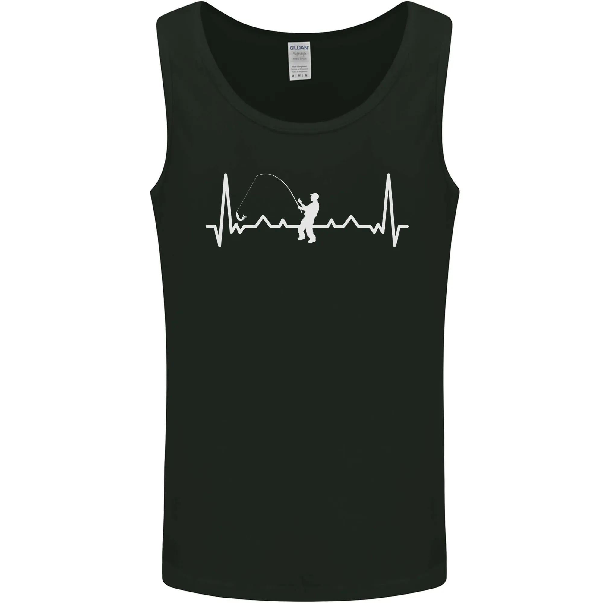 Fishing Pulse ECG Fisherman Heart Beat Mens Vest Tank Top