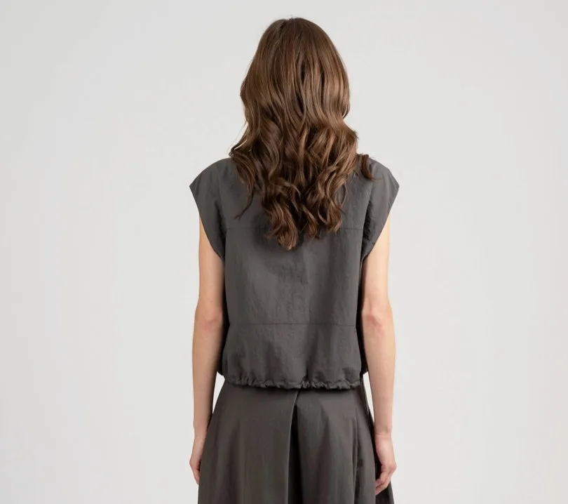 Funnel Neck Multi-Pocket Snap Front Pocket Vest