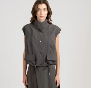 Funnel Neck Multi-Pocket Snap Front Pocket Vest