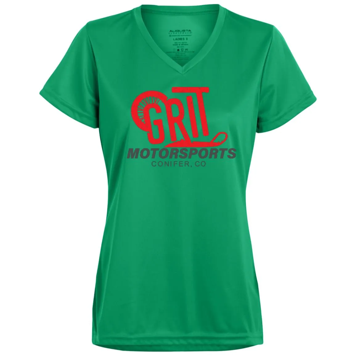 GRIT Motorsports red logo 1790 Ladies’ Moisture-Wicking V-Neck Tee