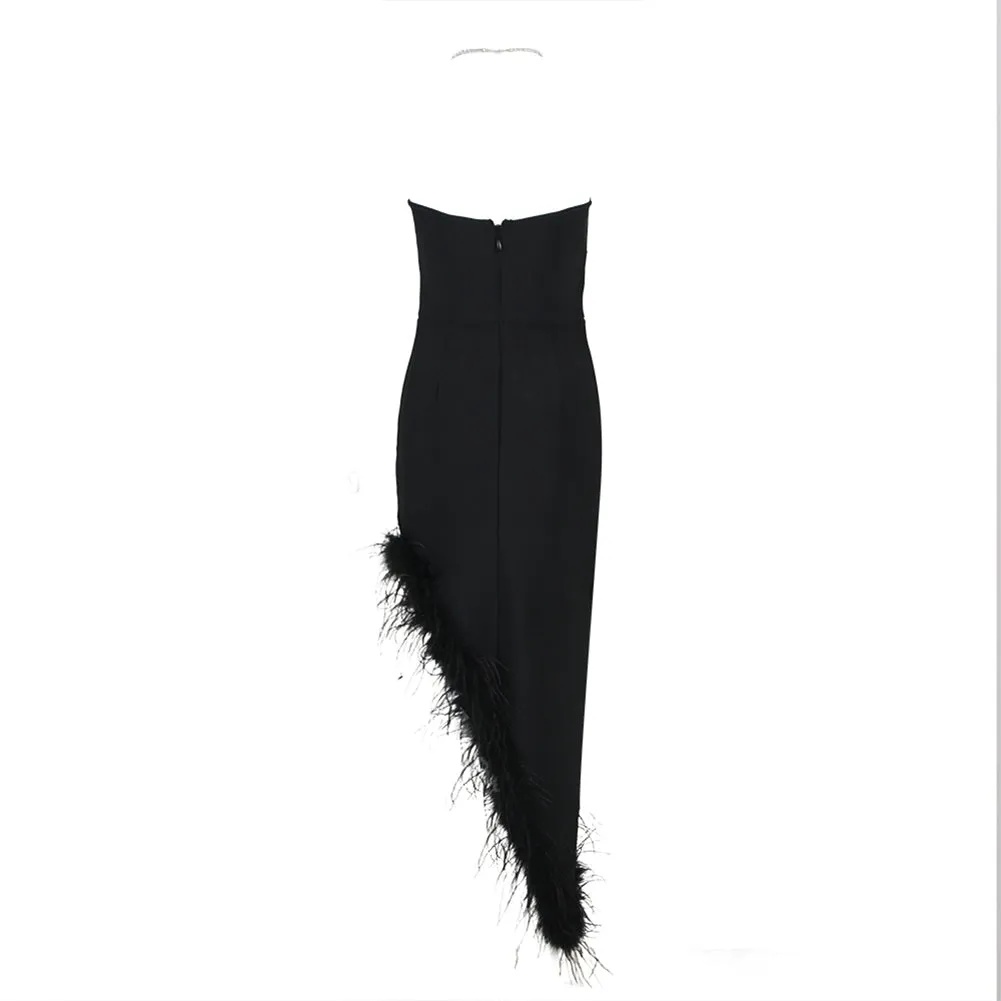 Halter Sleeveless Feather Bandage Dress HL9567