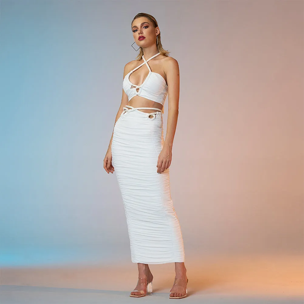 Halter Sleeveless Low Cut Maxi Bandage Set PZC2599