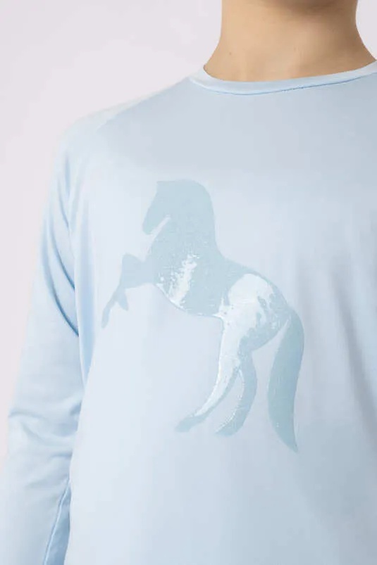 Horze Flora JR Functional Longsleeve Shirt Ice Blue Water