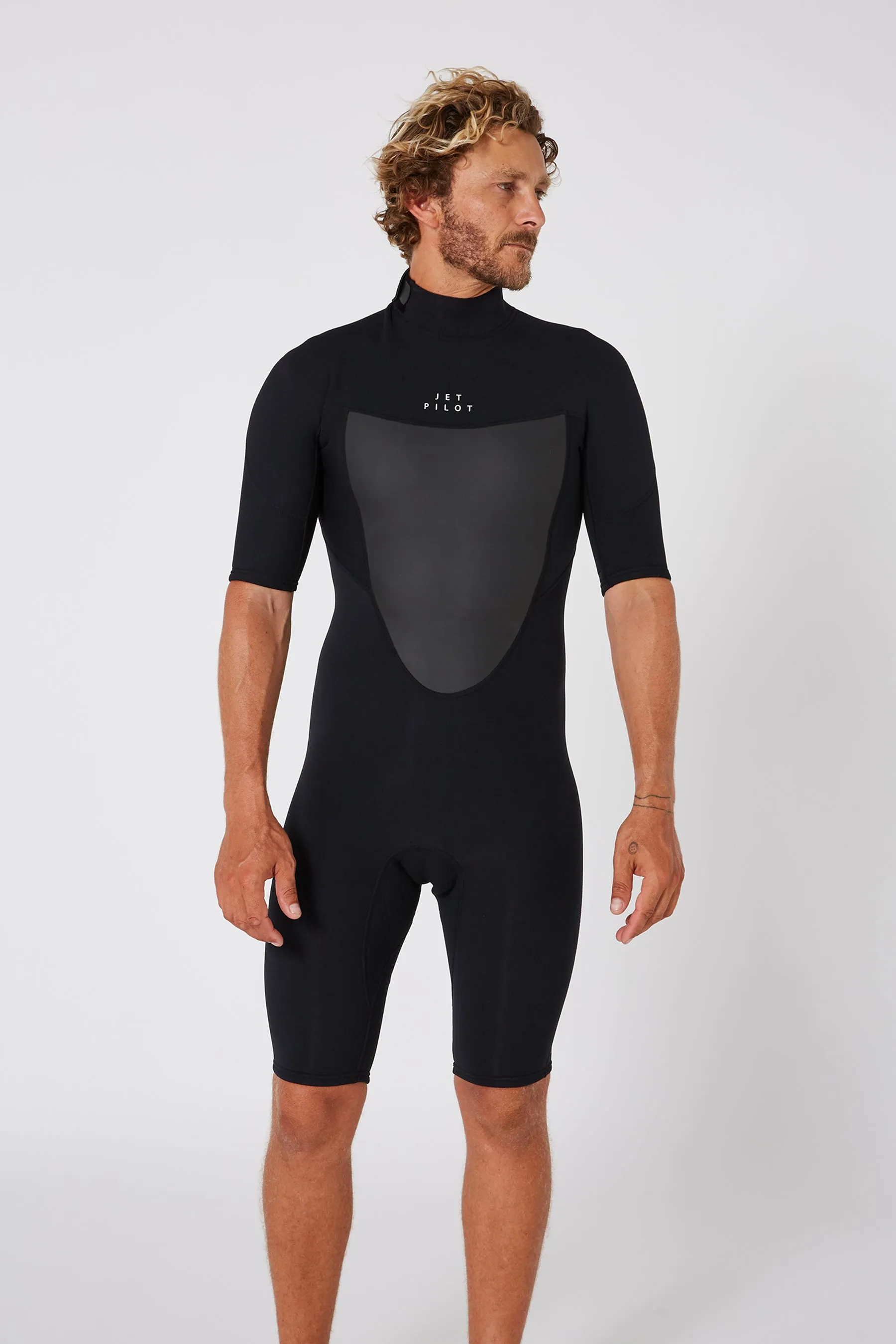 Jetpilot Flight Mens 2X2 Back Zip Short Sleeve Springsuit - Black