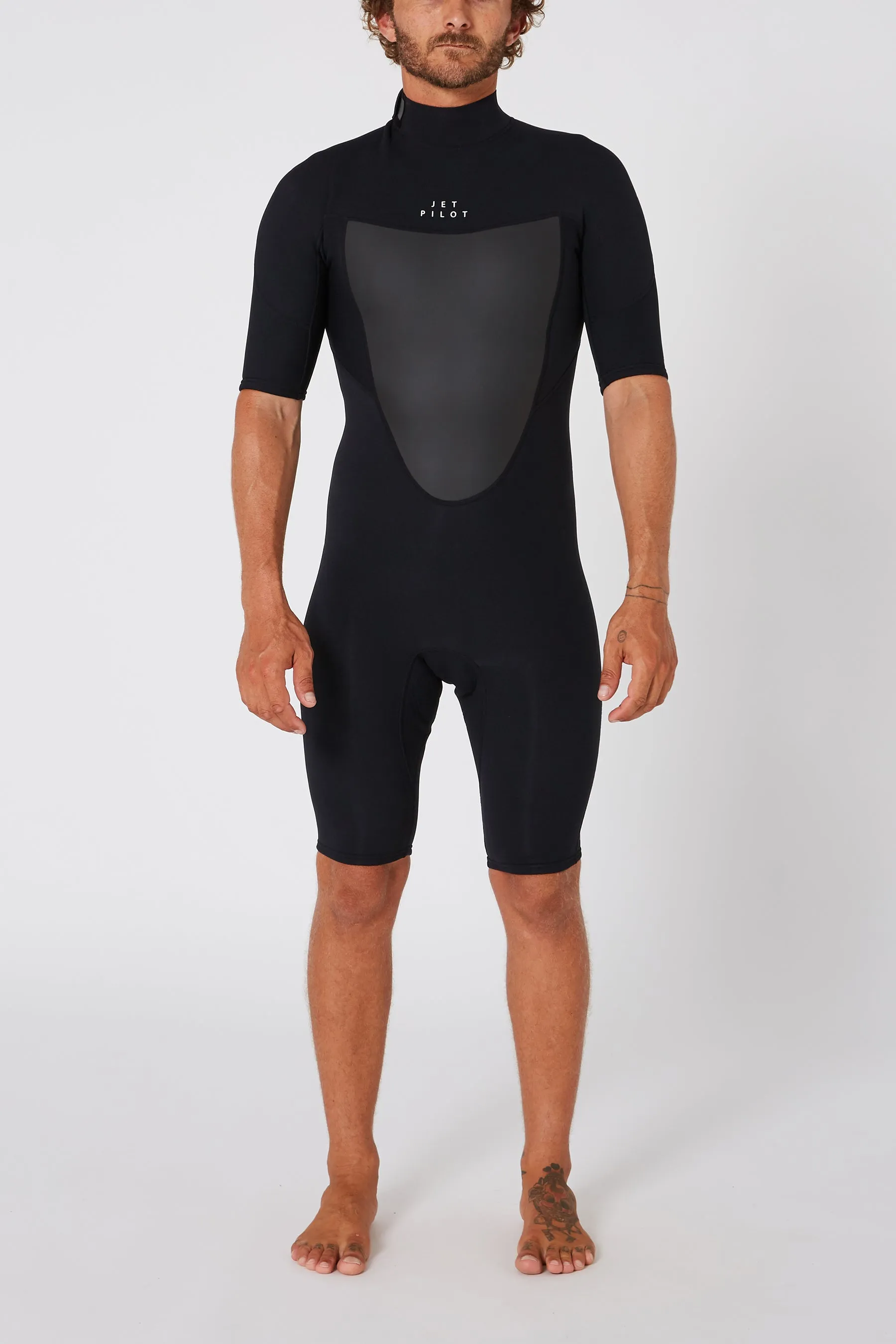 Jetpilot Flight Mens 2X2 Back Zip Short Sleeve Springsuit - Black