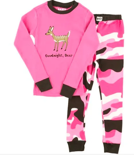 Lazy One Goodnight Deer Pink Camo Kids Pj Set
