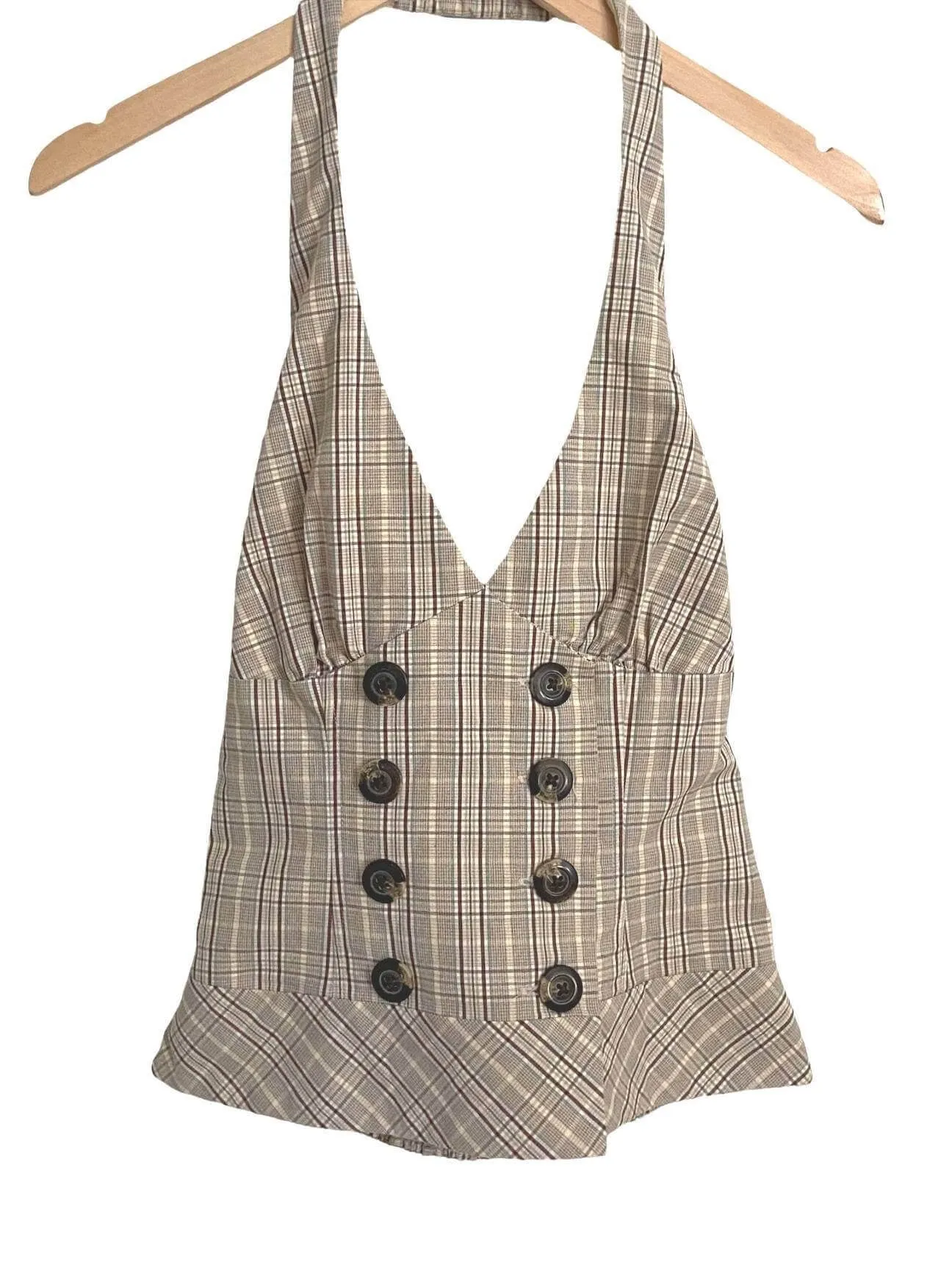 Light Spring Sand Plaid Halter Top