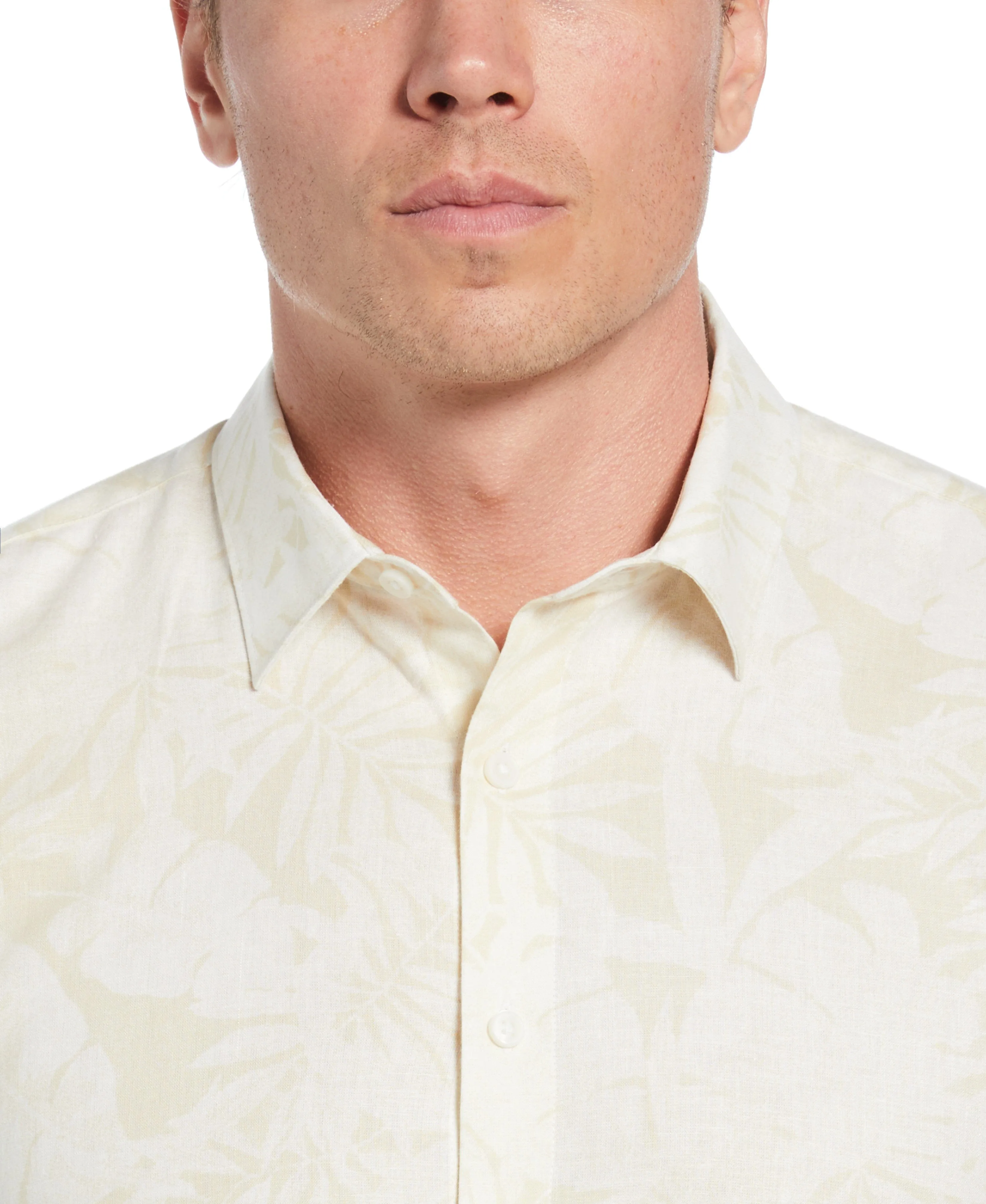 Linen Blend Tonal Multi Leaf Print Shirt