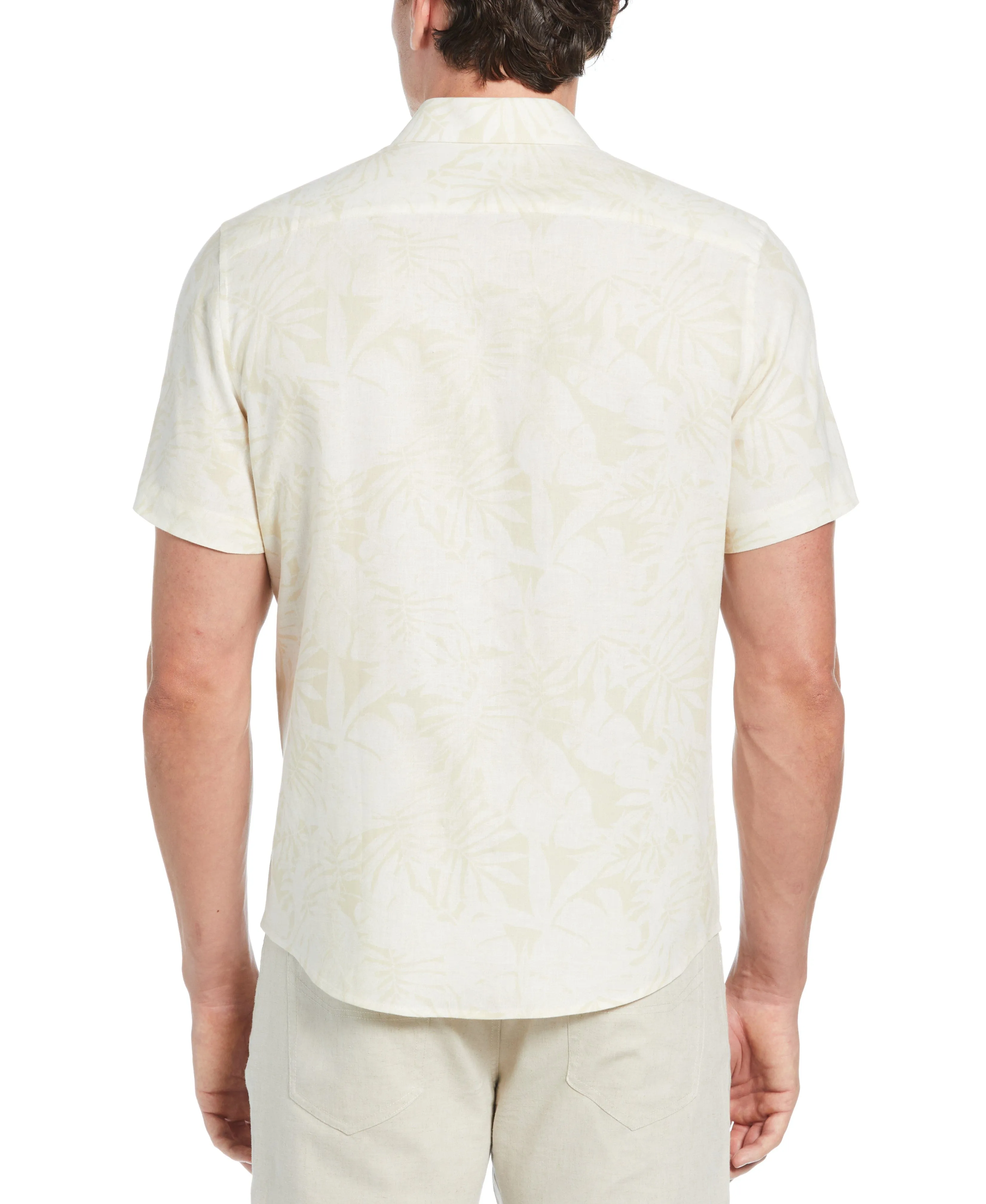 Linen Blend Tonal Multi Leaf Print Shirt