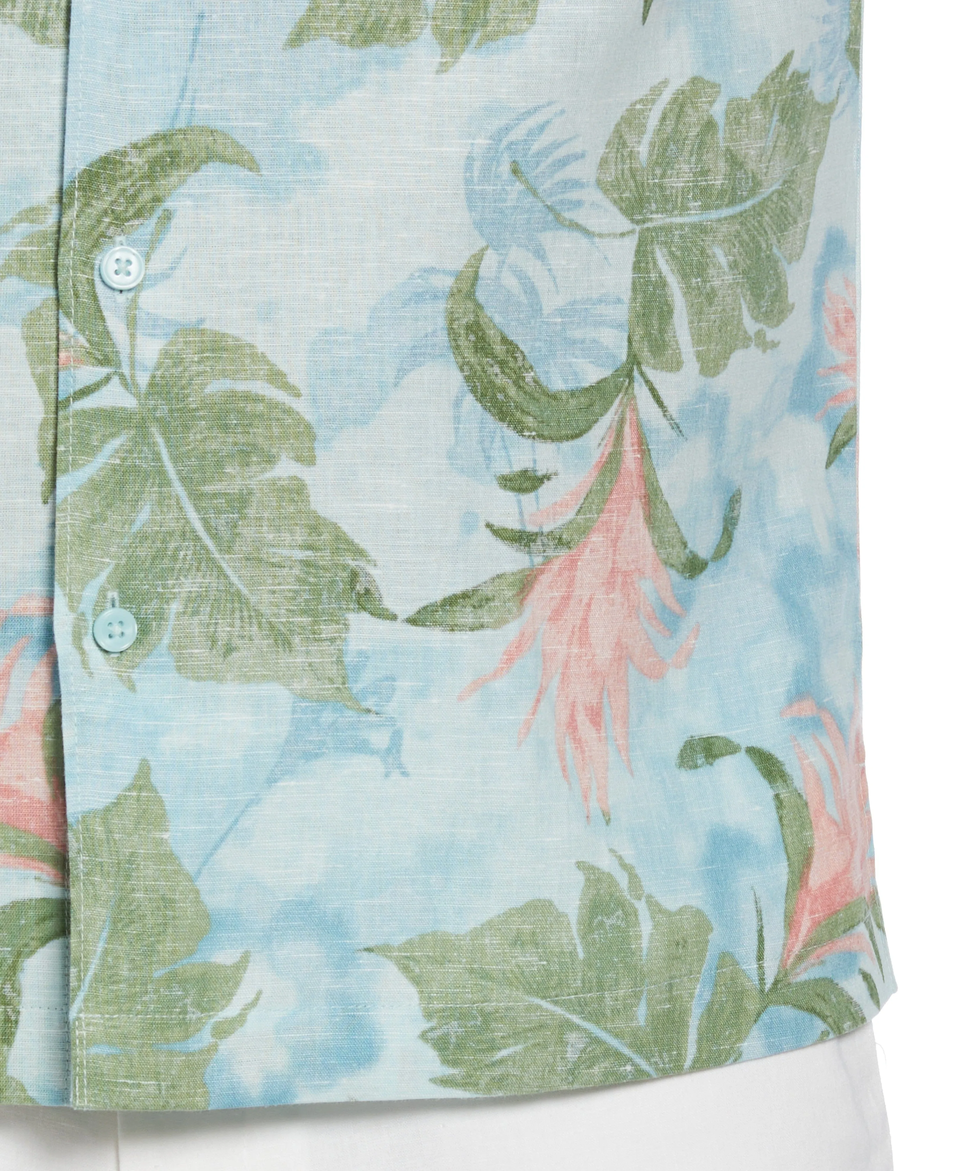 Linen Blend Tropical Floral Print Shirt