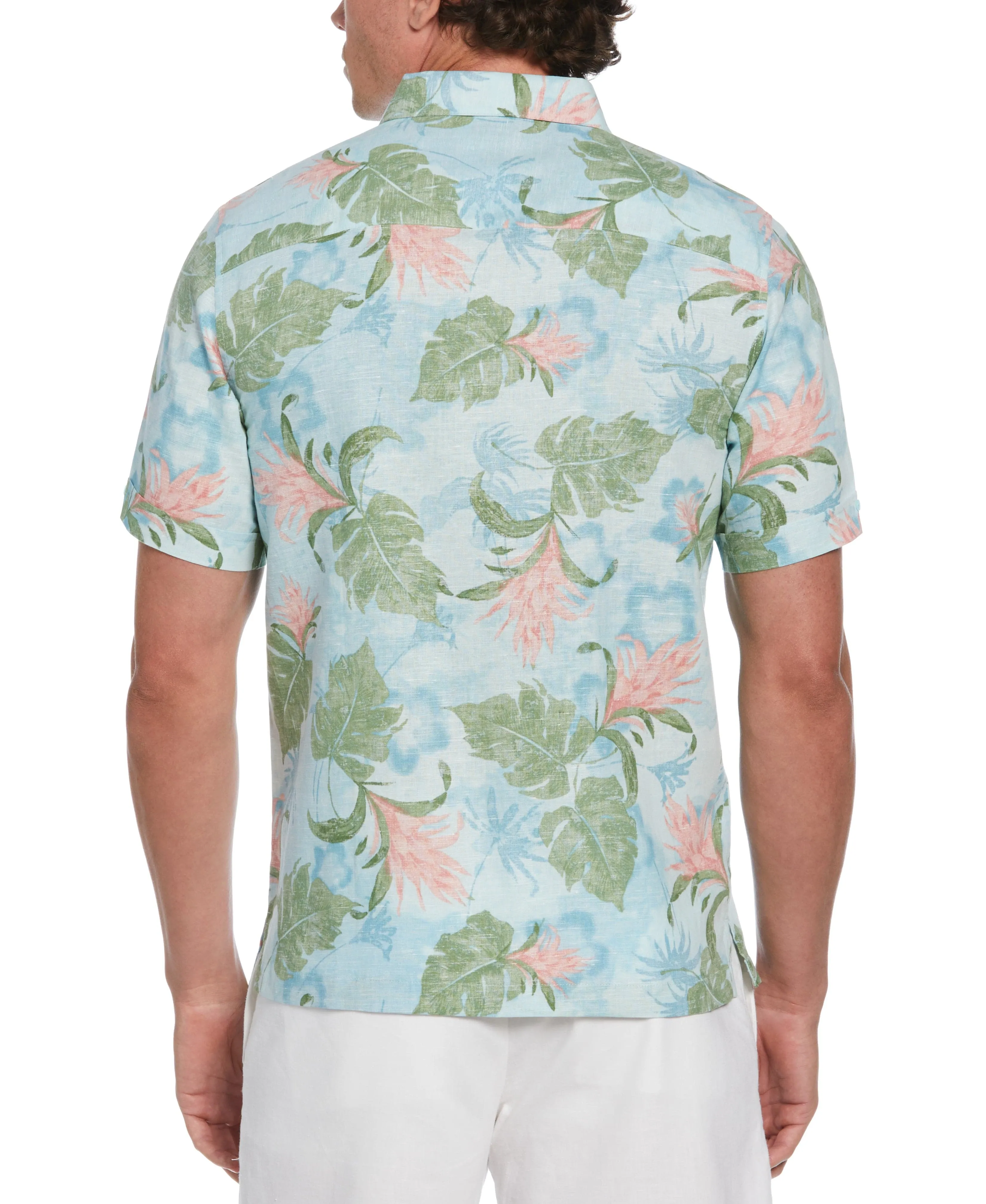 Linen Blend Tropical Floral Print Shirt