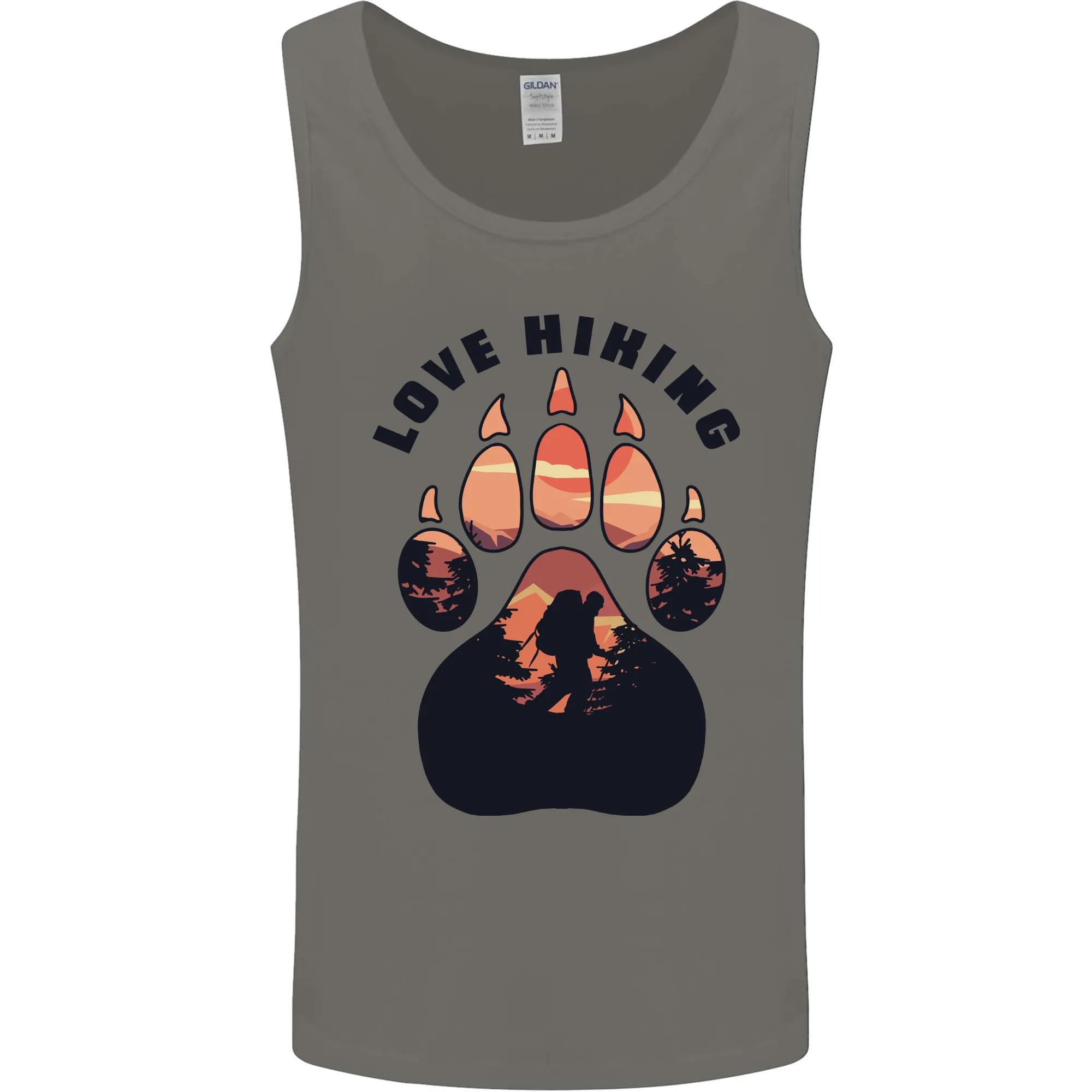 Love Hiking Bear Paw Trekking Hike Outdoors Mens Vest Tank Top