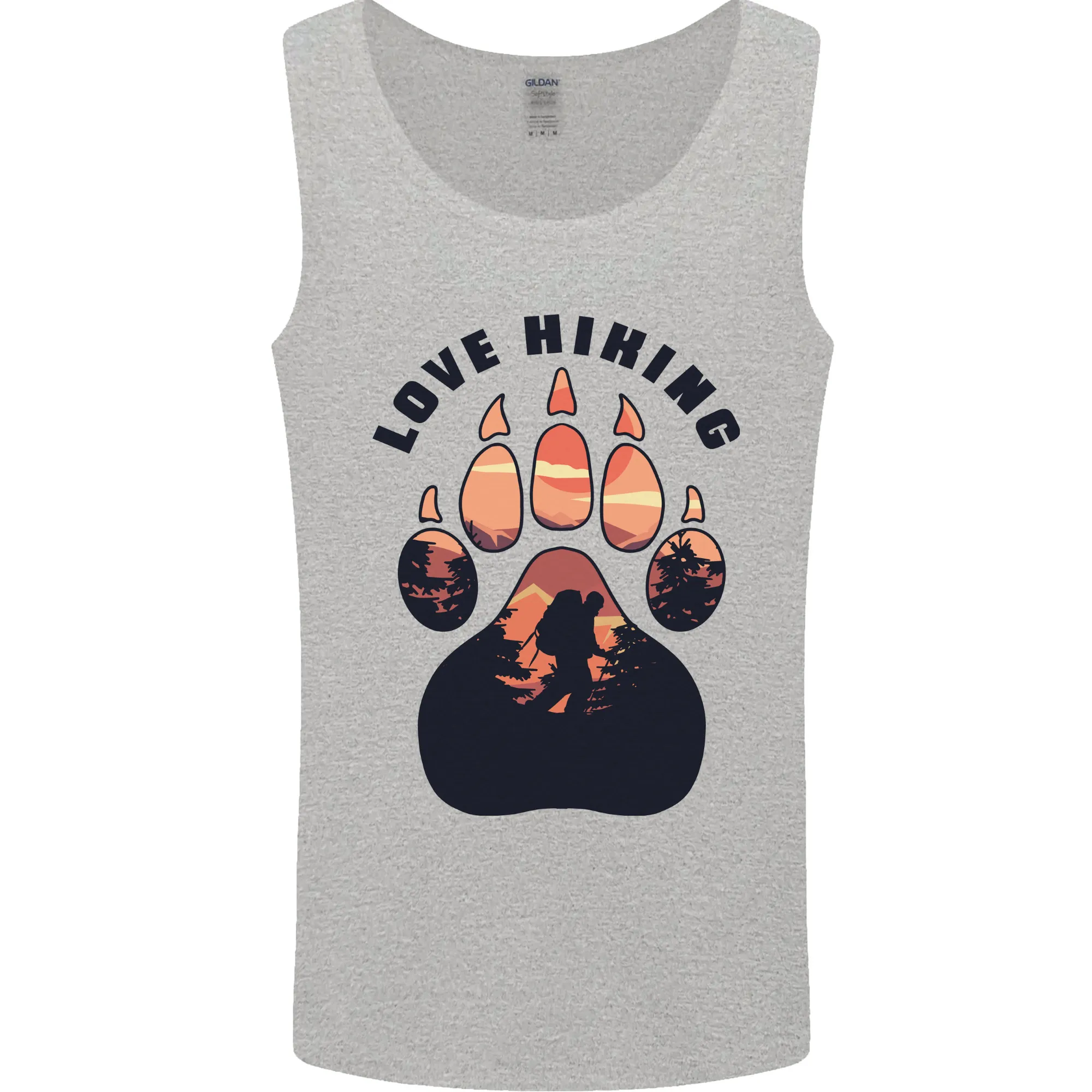 Love Hiking Bear Paw Trekking Hike Outdoors Mens Vest Tank Top
