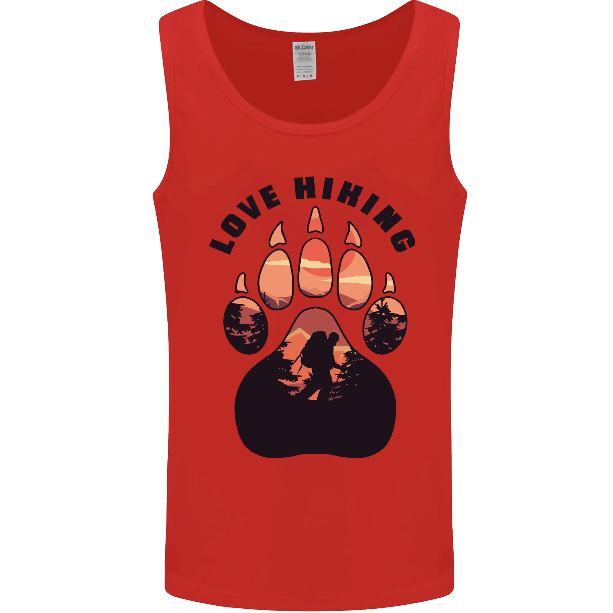 Love Hiking Bear Paw Trekking Hike Outdoors Mens Vest Tank Top